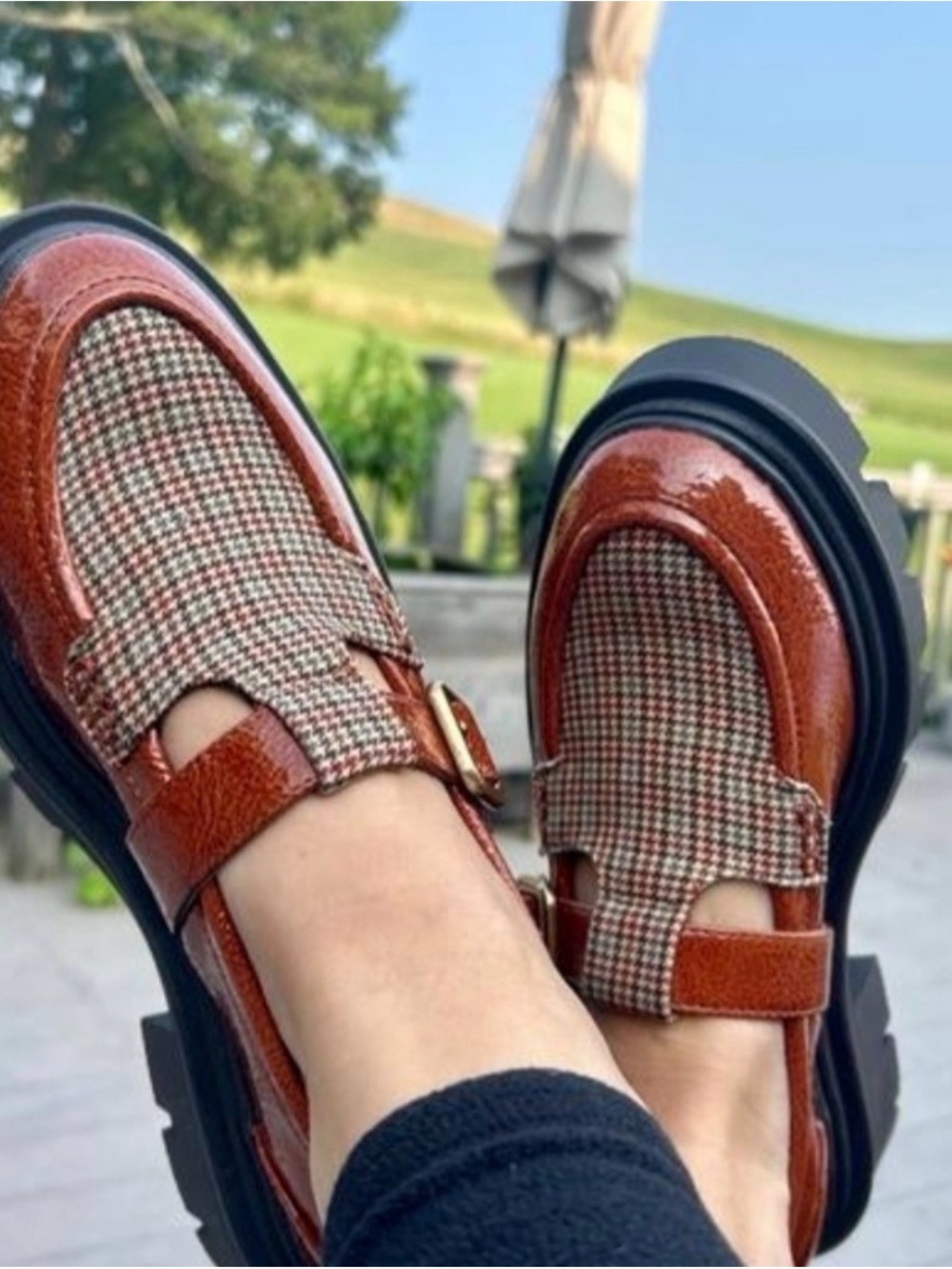 Circus by Sam Edelman Brown Patent & Houndstooth Loafers